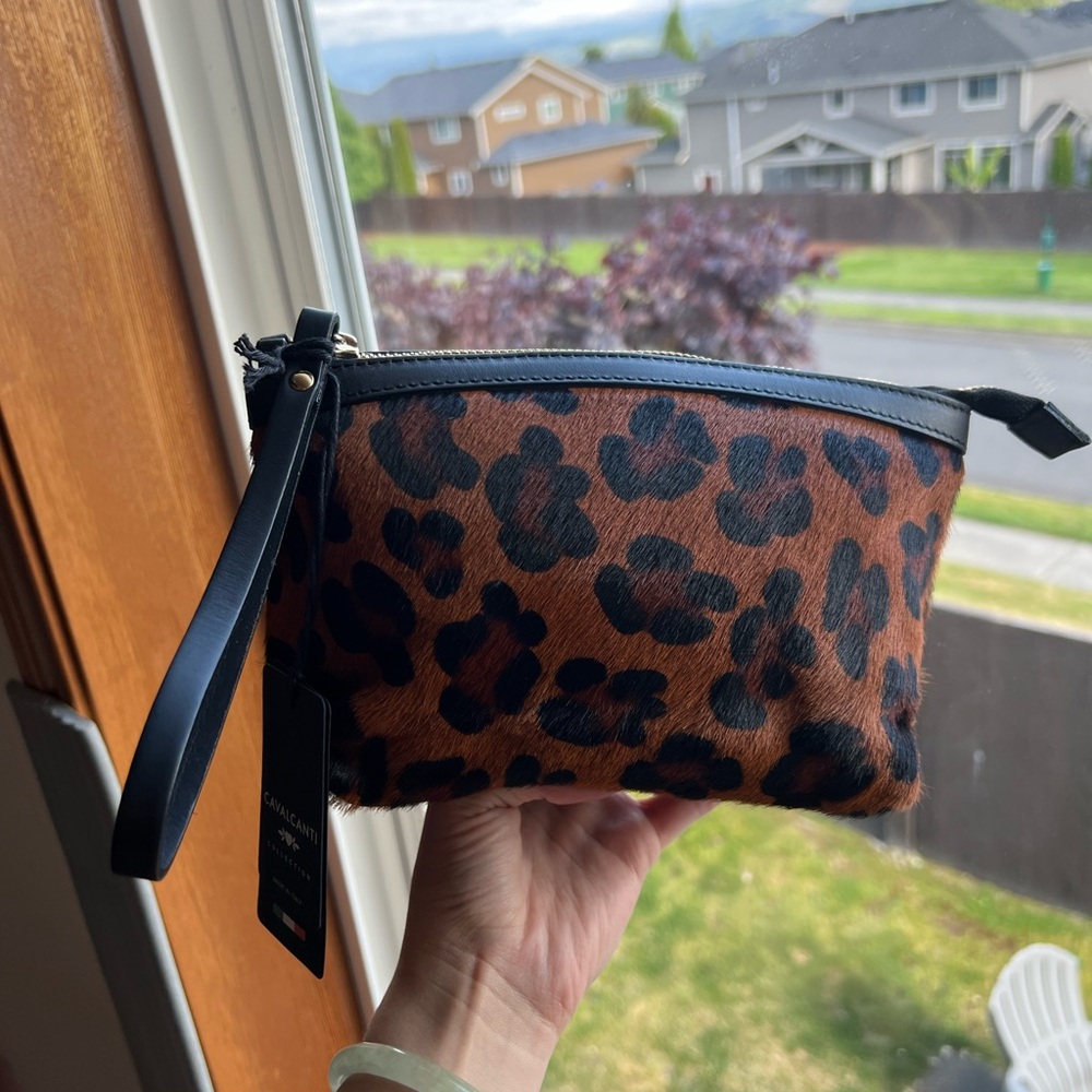 Cavalcanti Calf Hair Leopard Wristlet Clutch - Brown & Black